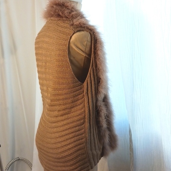 Chico's Feather Vest Wrap Jacket Topper Taupe Beige - FESTIVE & STUNNING! Sz M - Picture 14 of 16